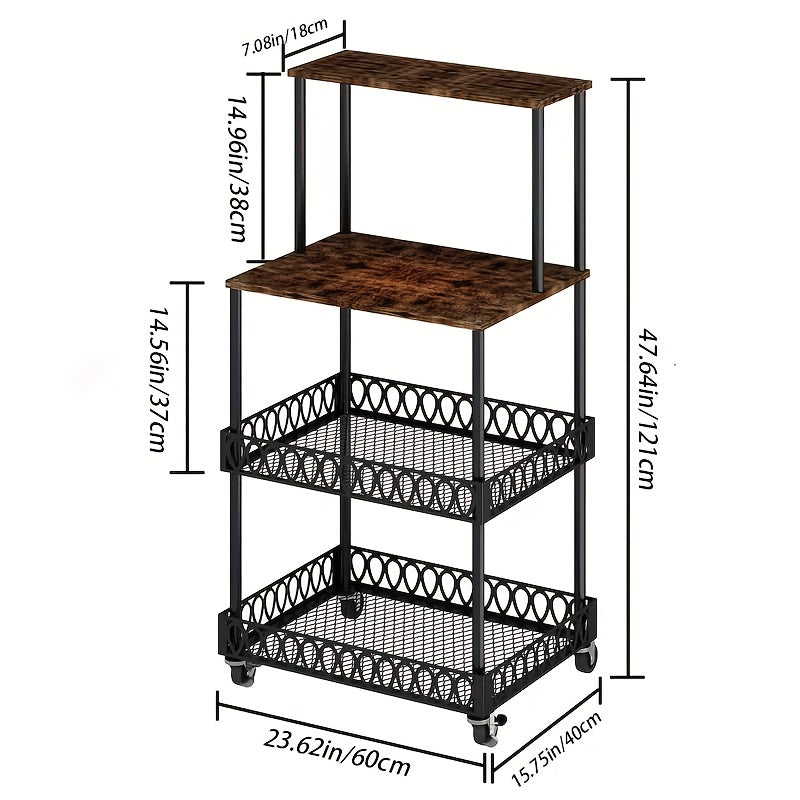 Versatile 4-Tier Stainless Steel Microwave Stand with Wheels - Perfect for Kitchen & Restaurant Storage Solutions