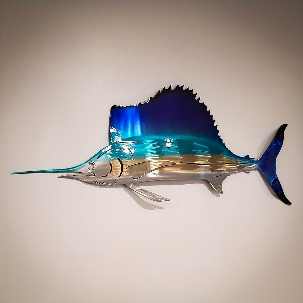 Tropical Metal Sailfish Wall Art - 1pc Wrought Iron Silhouette Sculpture - Interior Wall Home Decor, Christmas Gift