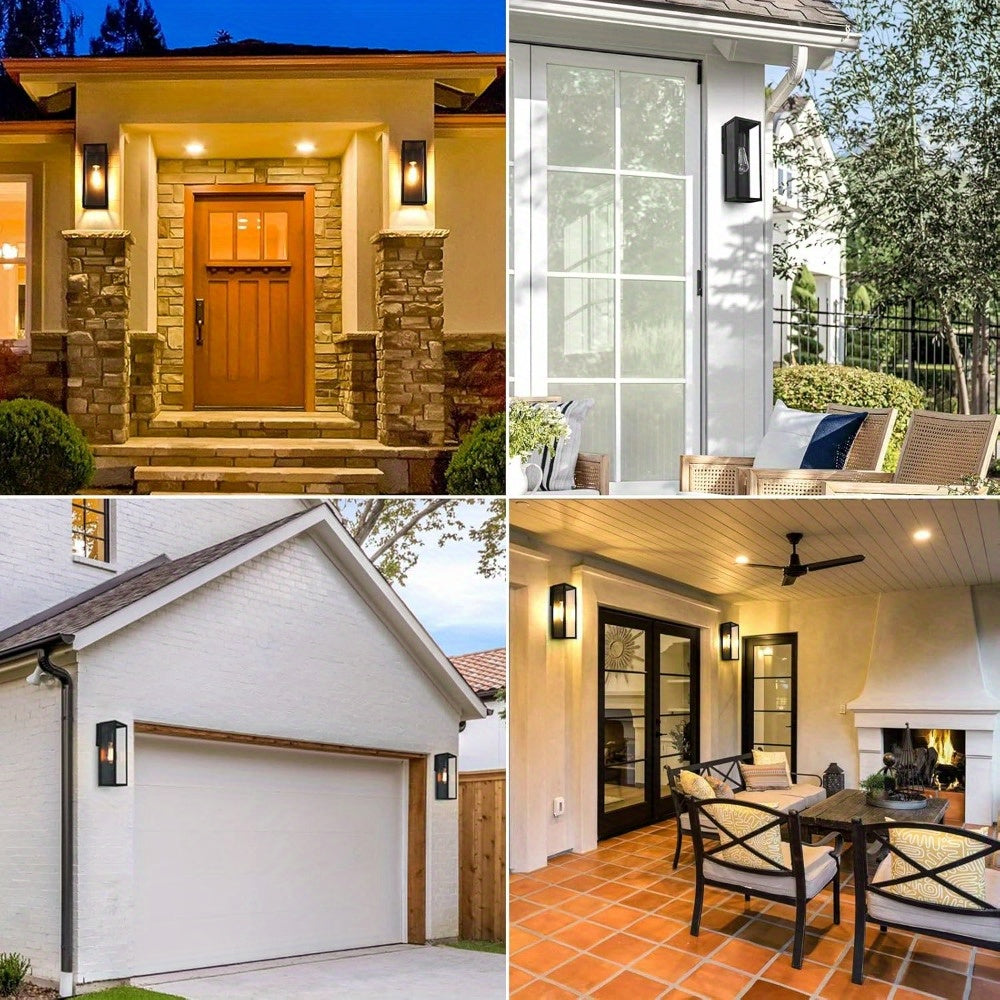 2-Pack Outdoor Wall Lanterns, Exterior Waterproof Wall Sconce with Glass Shades, Matte Black Porch Lights Wall Mounted, Anti-Rust E26 Modern Wall Lighting Fixtures for Patio Garage Entryway Front Door