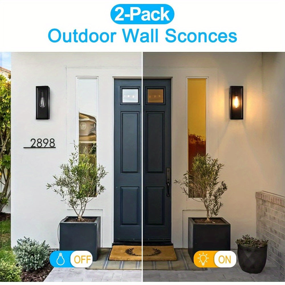 2-Pack Outdoor Wall Lanterns, Exterior Waterproof Wall Sconce with Glass Shades, Matte Black Porch Lights Wall Mounted, Anti-Rust E26 Modern Wall Lighting Fixtures for Patio Garage Entryway Front Door