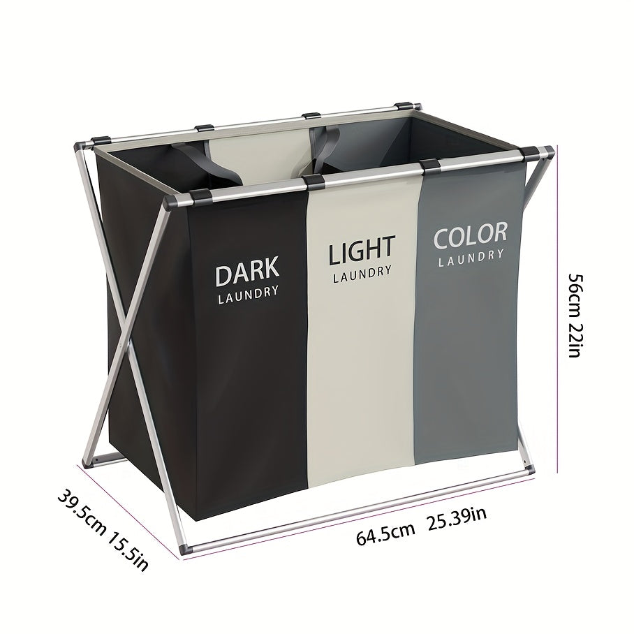 Foldable Laundry Basket - Multiple Compartments, Sturdy Aluminum Frame, Portable, Waterproof, Space-Saving Design - Ideal for Bathroom and Bedroom Organization, Home Storage Solutions, and Convenient Dirty Clothes Storage