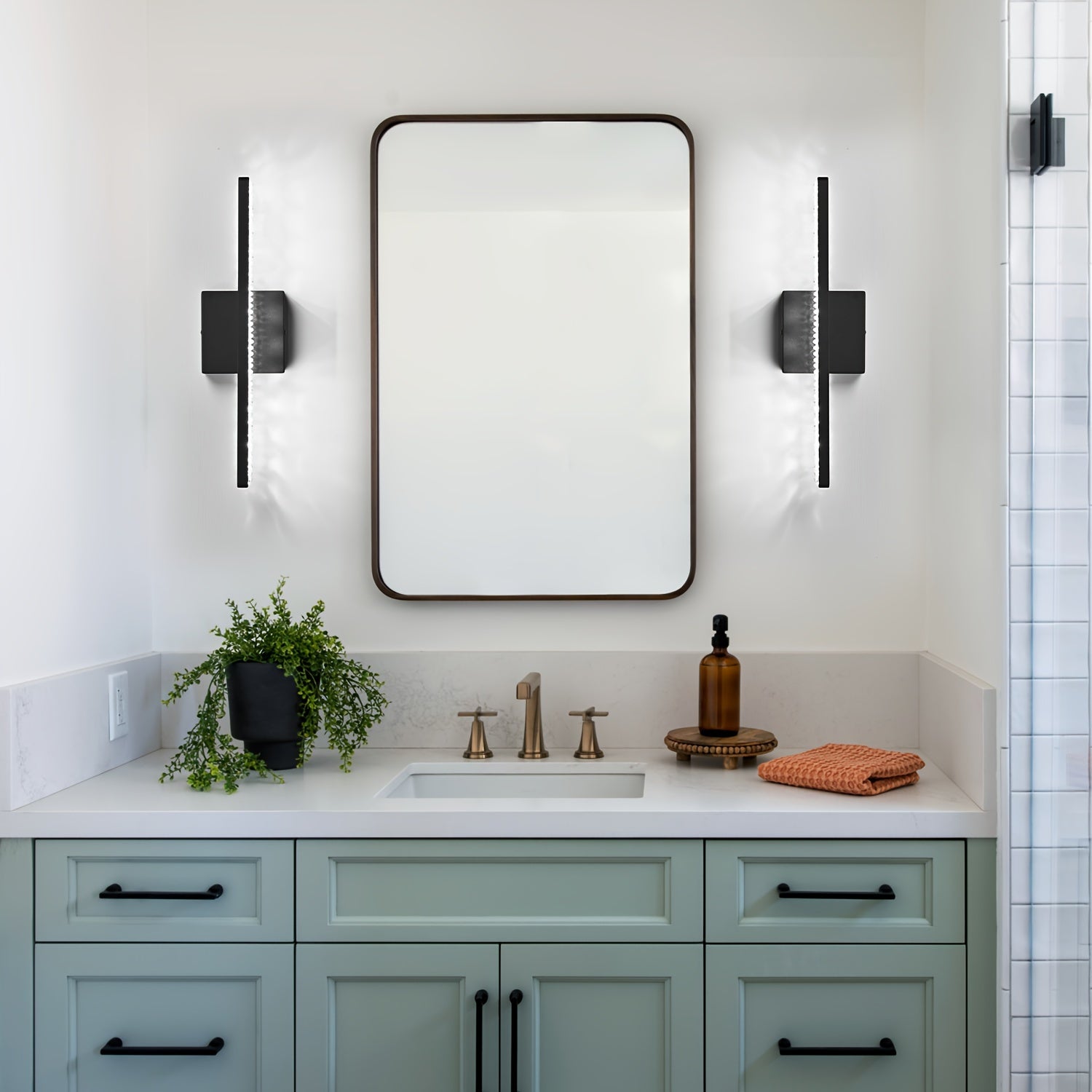 Modern LED Bathroom Vanity Lighting Fixtures Over Mirror 16inch 8W Modern Bath Light Matte Black Wall Lighting Fixture For Bathroom Cool White 6000K
