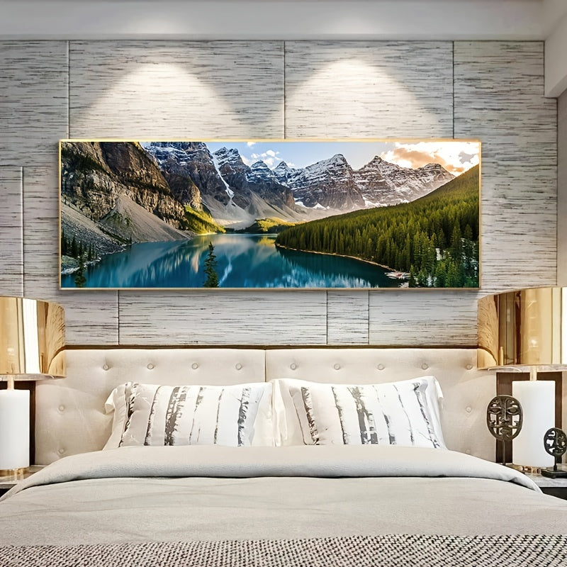 [Lake Forest Mountain Scenery Art] 1pc Lake Forest Mountain Scenery Canvas Painting - Wall Art Decor for Living Room, Bedroom - 19.68*59.05inch No Frame