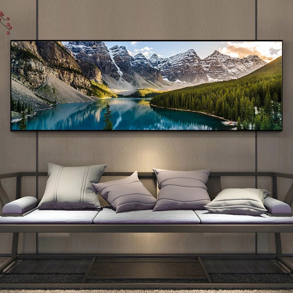 [Lake Forest Mountain Scenery Art] 1pc Lake Forest Mountain Scenery Canvas Painting - Wall Art Decor for Living Room, Bedroom - 19.68*59.05inch No Frame