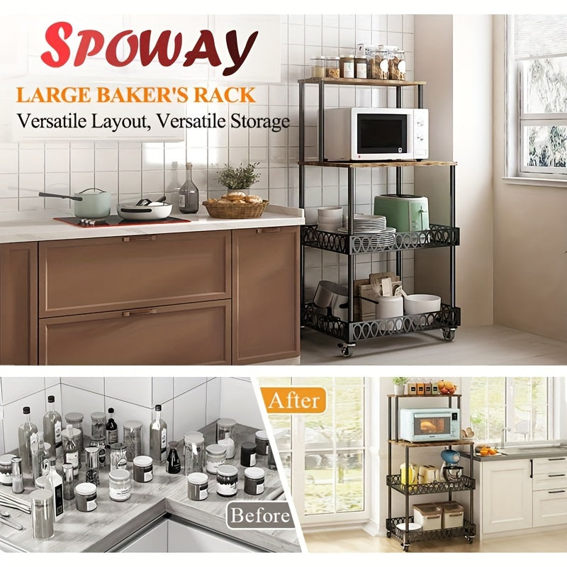 Versatile 4-Tier Stainless Steel Microwave Stand with Wheels - Perfect for Kitchen & Restaurant Storage Solutions