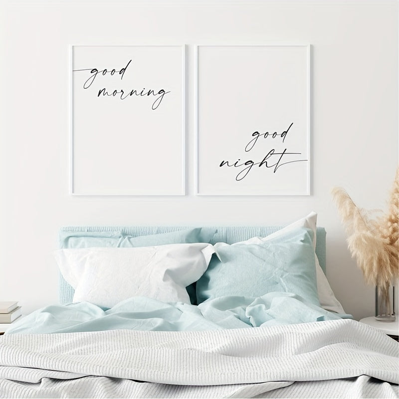 1pc, Good Morning Good Night Wall Posters, Over The Bed Sign Bedroom Prints, Room Decor, Home Decor, Scene Decor, Home Ornament Gift, Bedroom Accessories, Home Office Hanging Decoration