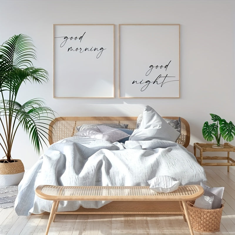 1pc, Good Morning Good Night Wall Posters, Over The Bed Sign Bedroom Prints, Room Decor, Home Decor, Scene Decor, Home Ornament Gift, Bedroom Accessories, Home Office Hanging Decoration
