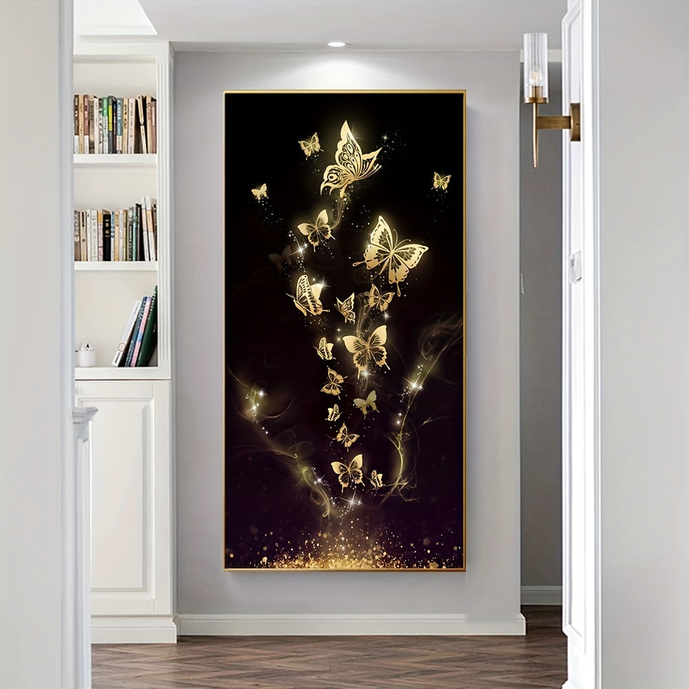 1pc Frameless Abstract Golden Butterfly Oil Painting On Canvas Posters And Prints Wall Art Pictures For Living Room Cuadros Decor, No Frame