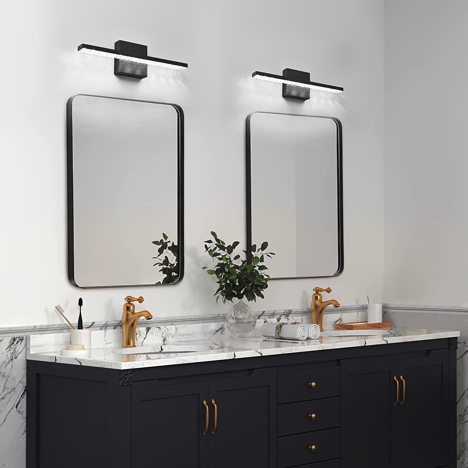 Modern LED Bathroom Vanity Lighting Fixtures Over Mirror 16inch 8W Modern Bath Light Matte Black Wall Lighting Fixture For Bathroom Cool White 6000K