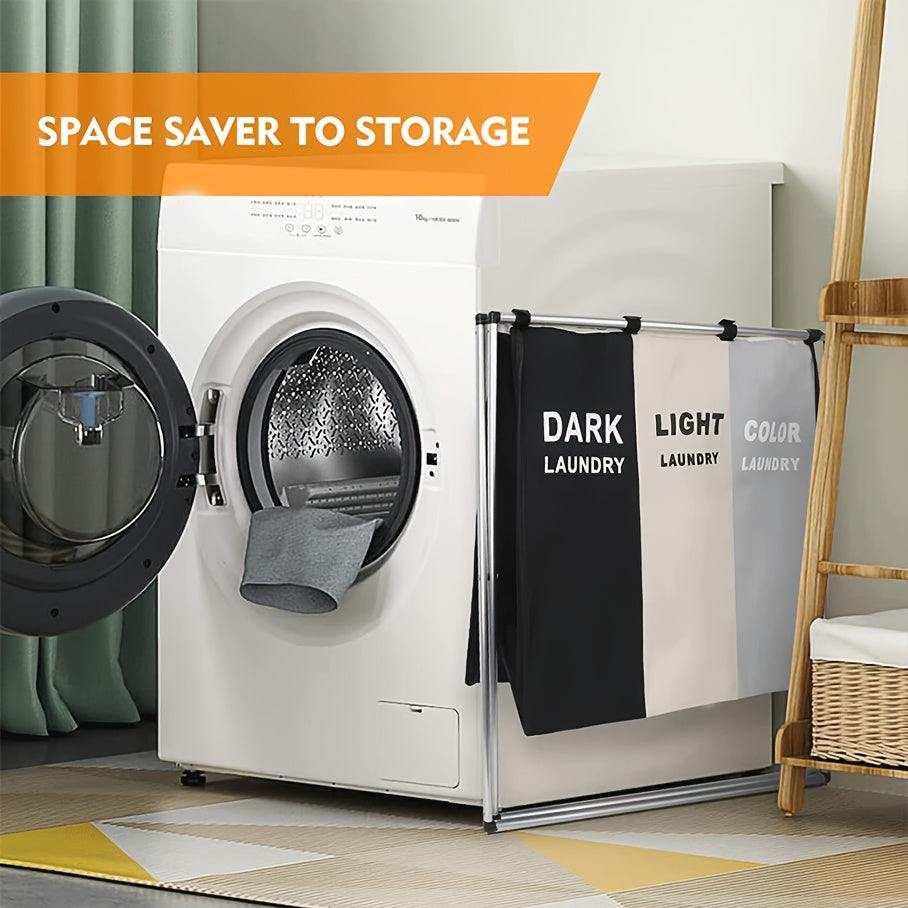 Foldable Laundry Basket - Multiple Compartments, Sturdy Aluminum Frame, Portable, Waterproof, Space-Saving Design - Ideal for Bathroom and Bedroom Organization, Home Storage Solutions, and Convenient Dirty Clothes Storage