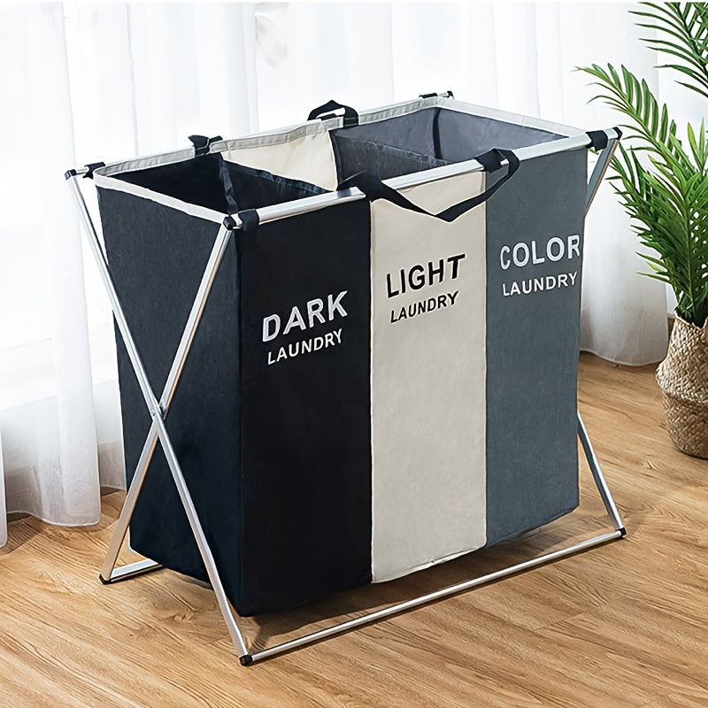 Foldable Laundry Basket - Multiple Compartments, Sturdy Aluminum Frame, Portable, Waterproof, Space-Saving Design - Ideal for Bathroom and Bedroom Organization, Home Storage Solutions, and Convenient Dirty Clothes Storage