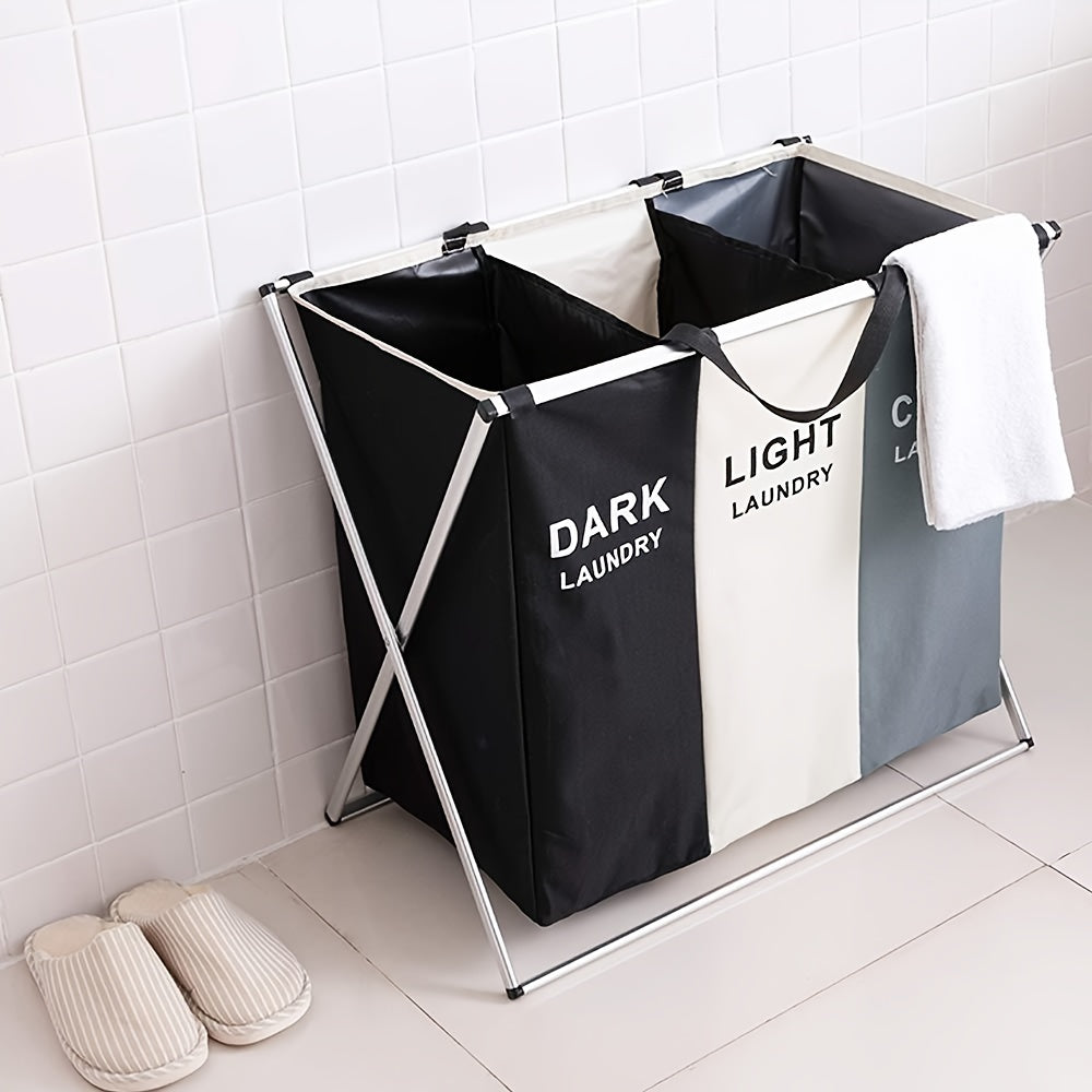 Foldable Laundry Basket - Multiple Compartments, Sturdy Aluminum Frame, Portable, Waterproof, Space-Saving Design - Ideal for Bathroom and Bedroom Organization, Home Storage Solutions, and Convenient Dirty Clothes Storage