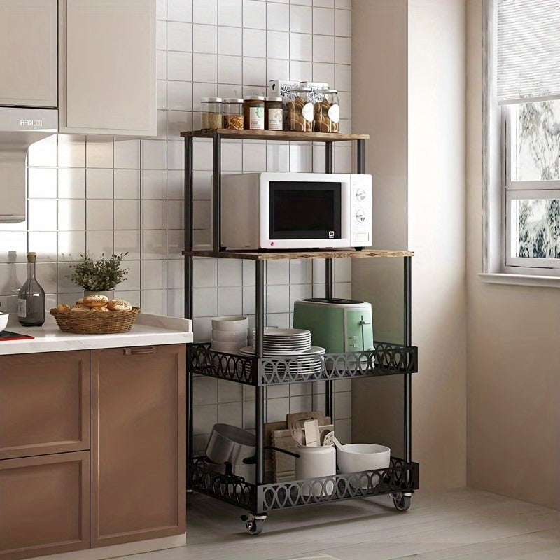 Versatile 4-Tier Stainless Steel Microwave Stand with Wheels - Perfect for Kitchen & Restaurant Storage Solutions