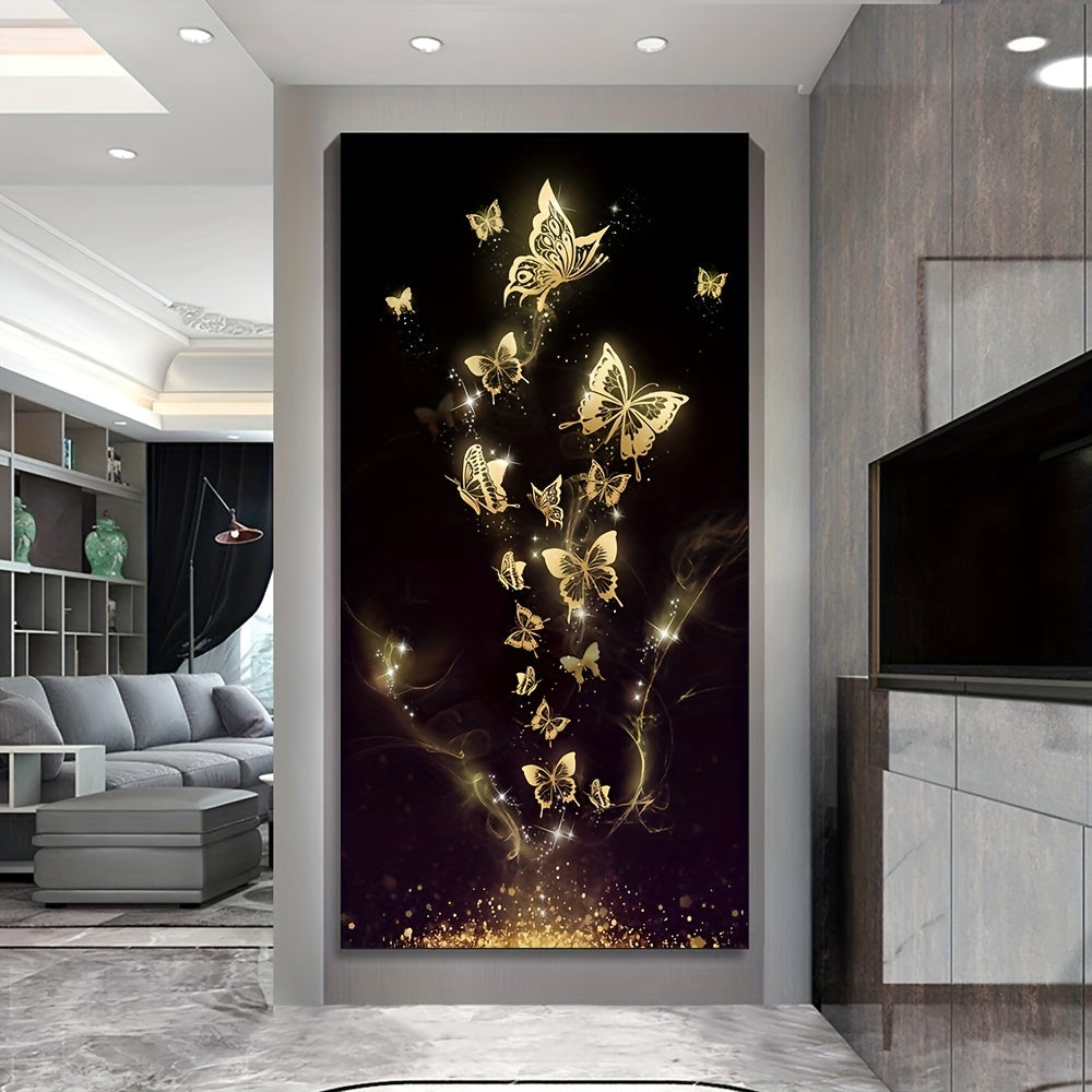 1pc Frameless Abstract Golden Butterfly Oil Painting On Canvas Posters And Prints Wall Art Pictures For Living Room Cuadros Decor, No Frame
