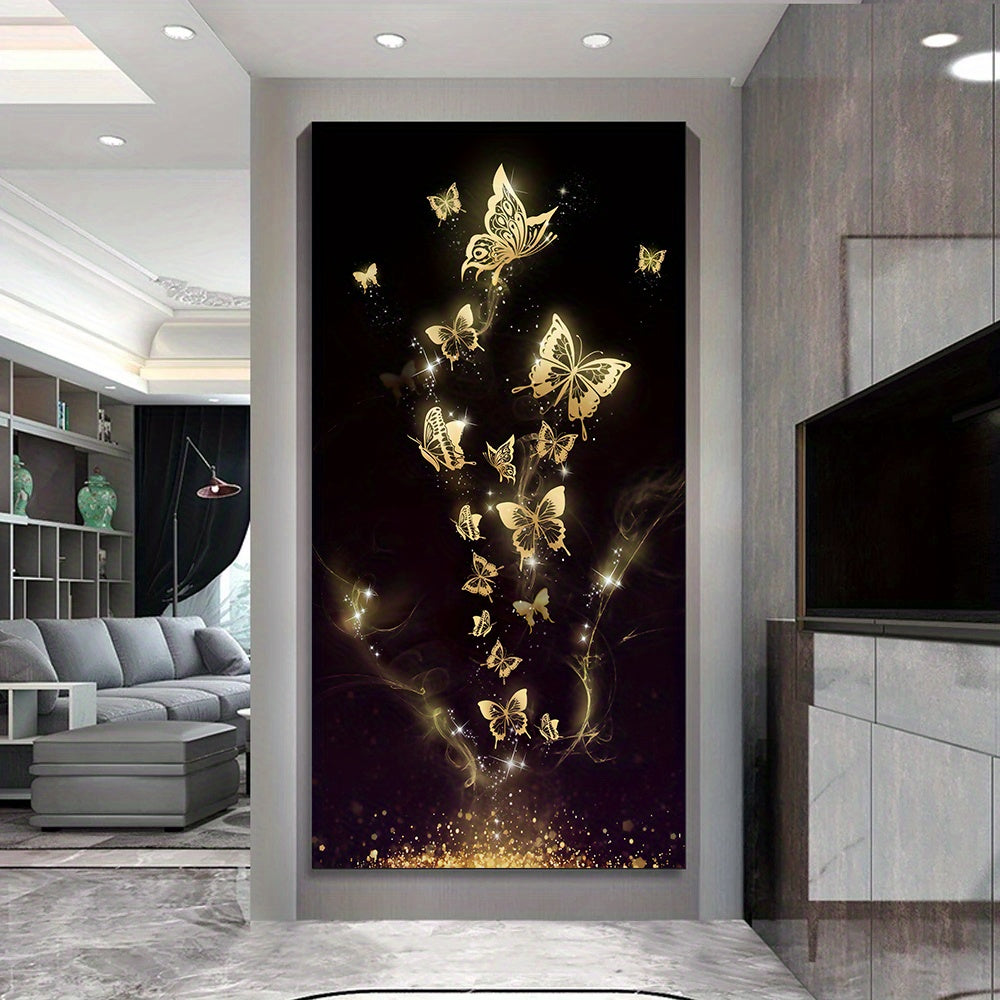 1pc Frameless Abstract Golden Butterfly Oil Painting On Canvas Posters And Prints Wall Art Pictures For Living Room Cuadros Decor, No Frame