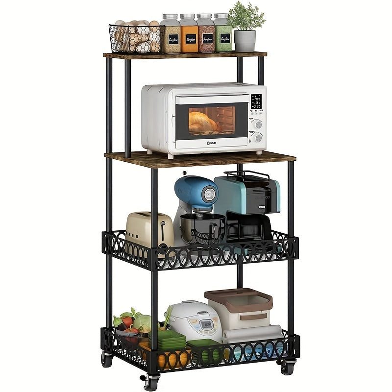 Versatile 4-Tier Stainless Steel Microwave Stand with Wheels - Perfect for Kitchen & Restaurant Storage Solutions