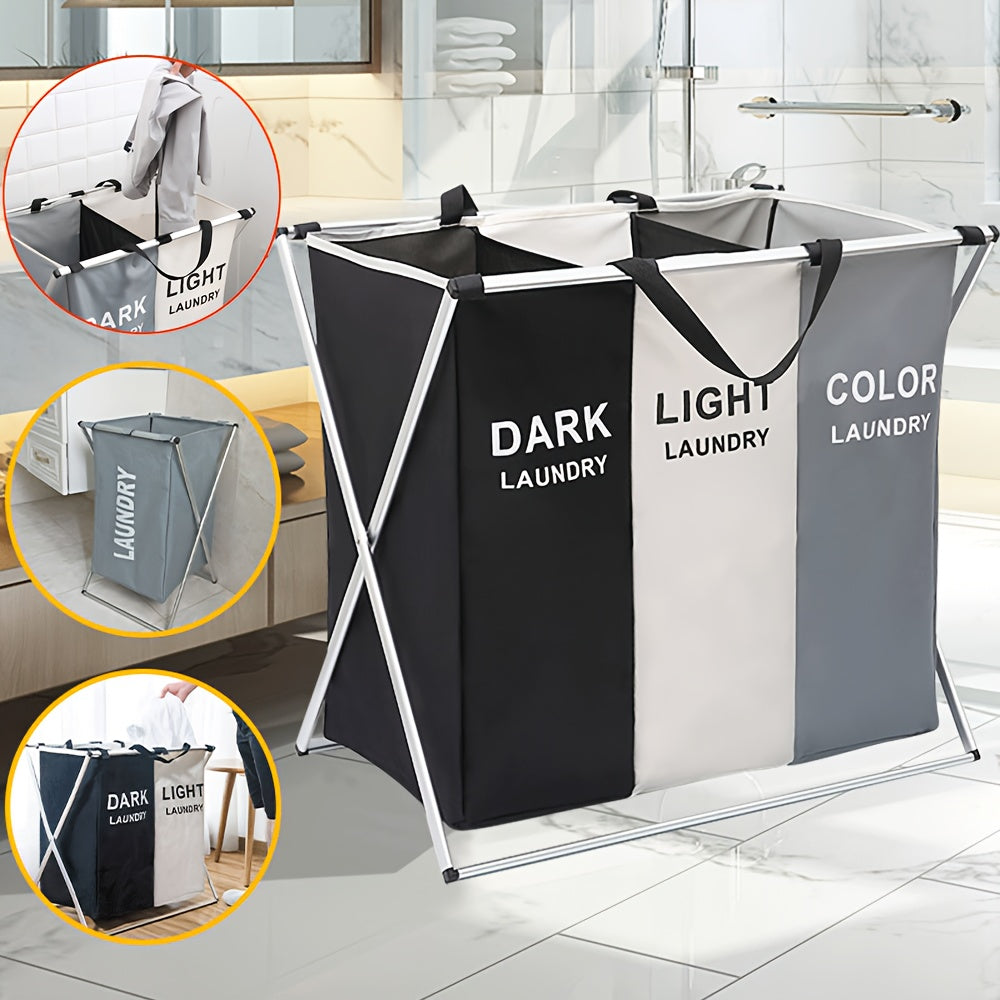 Foldable Laundry Basket - Multiple Compartments, Sturdy Aluminum Frame, Portable, Waterproof, Space-Saving Design - Ideal for Bathroom and Bedroom Organization, Home Storage Solutions, and Convenient Dirty Clothes Storage