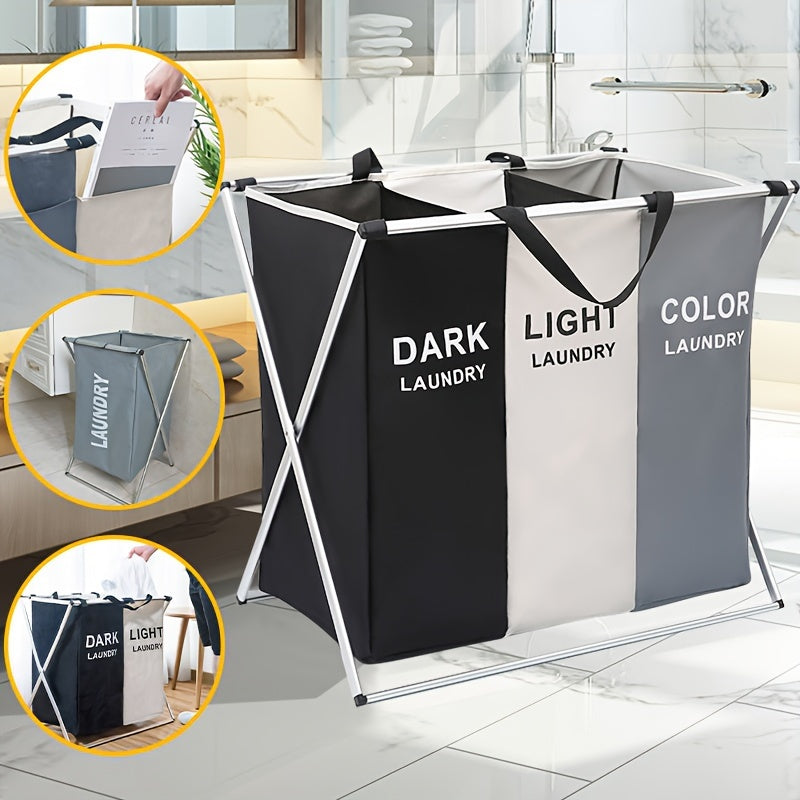 Foldable Laundry Basket - Multiple Compartments, Sturdy Aluminum Frame, Portable, Waterproof, Space-Saving Design - Ideal for Bathroom and Bedroom Organization, Home Storage Solutions, and Convenient Dirty Clothes Storage