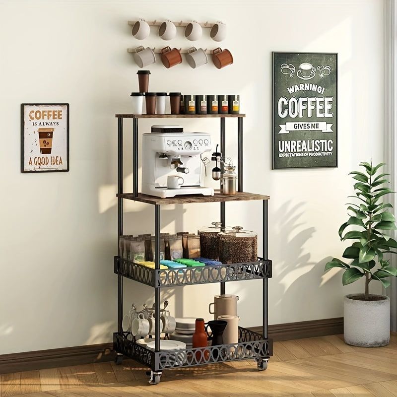 Versatile 4-Tier Stainless Steel Microwave Stand with Wheels - Perfect for Kitchen & Restaurant Storage Solutions