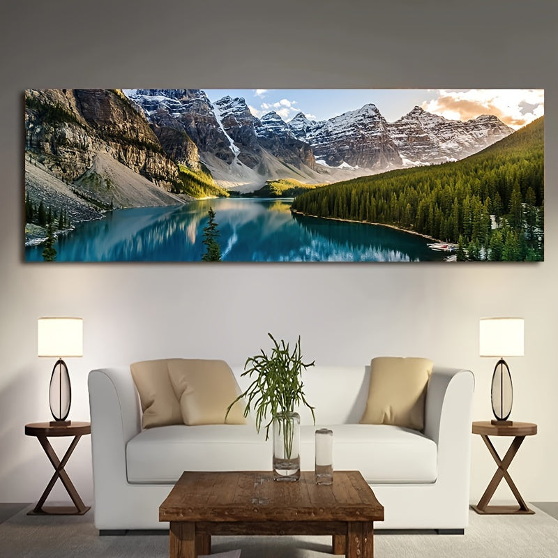 [Lake Forest Mountain Scenery Art] 1pc Lake Forest Mountain Scenery Canvas Painting - Wall Art Decor for Living Room, Bedroom - 19.68*59.05inch No Frame